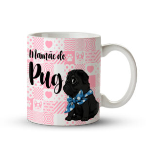 Caneca Mamãe de Pug Preto Fundo Rosa - Imagem 2
