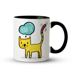 Caneca Gato Singelo, Clássico Foda-se - Preta - Imagem 1