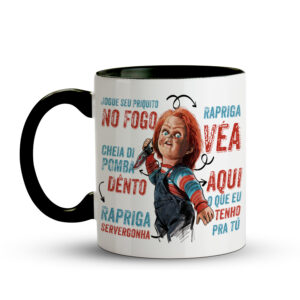 Caneca Meme Chucky Cheio de Pomba Dento Preta - Imagem 2