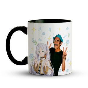 Caneca Frieren e Seu Madruga | Crossover Anime Humor | Caneca Geek Preta - Imagem 2