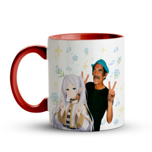 Caneca Frieren e Seu Madruga | Crossover Anime Humor | Caneca Geek Vermelha - Imagem 2