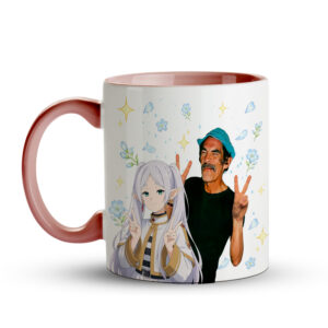 Caneca Frieren e Seu Madruga | Crossover Anime Humor | Caneca Geek Rosa - Imagem 2