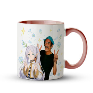 Caneca Frieren e Seu Madruga | Crossover Anime Humor | Caneca Geek Rosa - Imagem 1