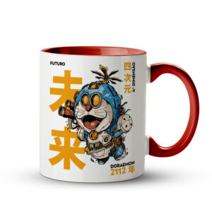 Caneca Doraemon Futuro 2112 | Quarta Dimensão | Caneca Geek Vermelho - Imagem 1