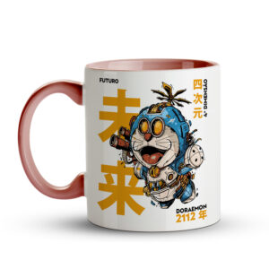 Caneca Doraemon Futuro 2112 | Quarta Dimensão | Caneca Geek Rosa - Imagem 2